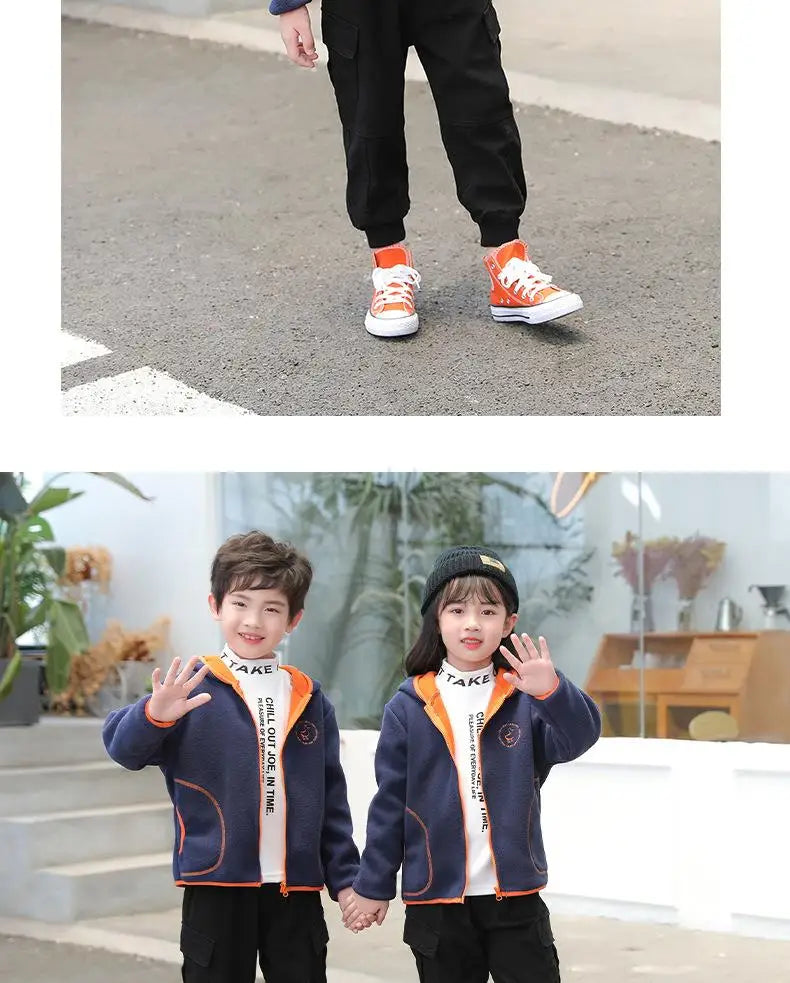 Manteau Polaire Enfant À Capuche – Double Polaire Chaud Zipé 2-14 Ans