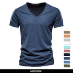 T-shirt homme en coton – Col V slim casual