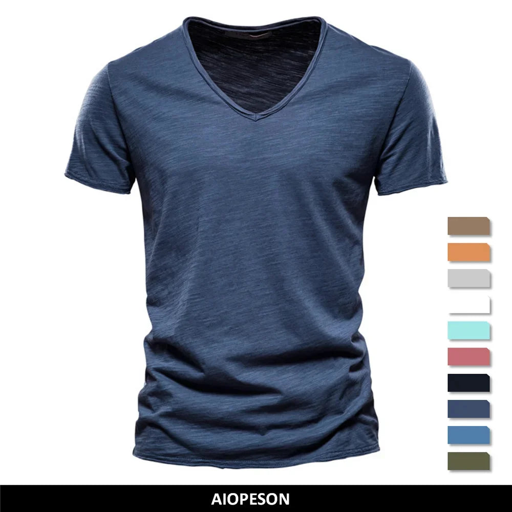 T-shirt homme en coton – Col V slim casual