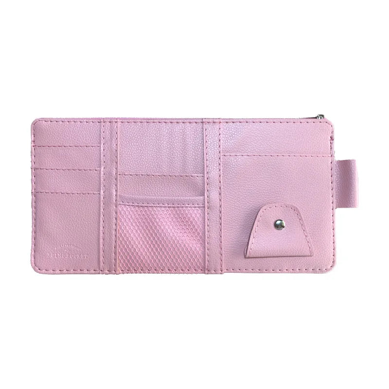 Car Sun Visor Organizer Storage Travel Document Holder With Multi-Pocket PU Leather Cards Receipts Pouch With Zip