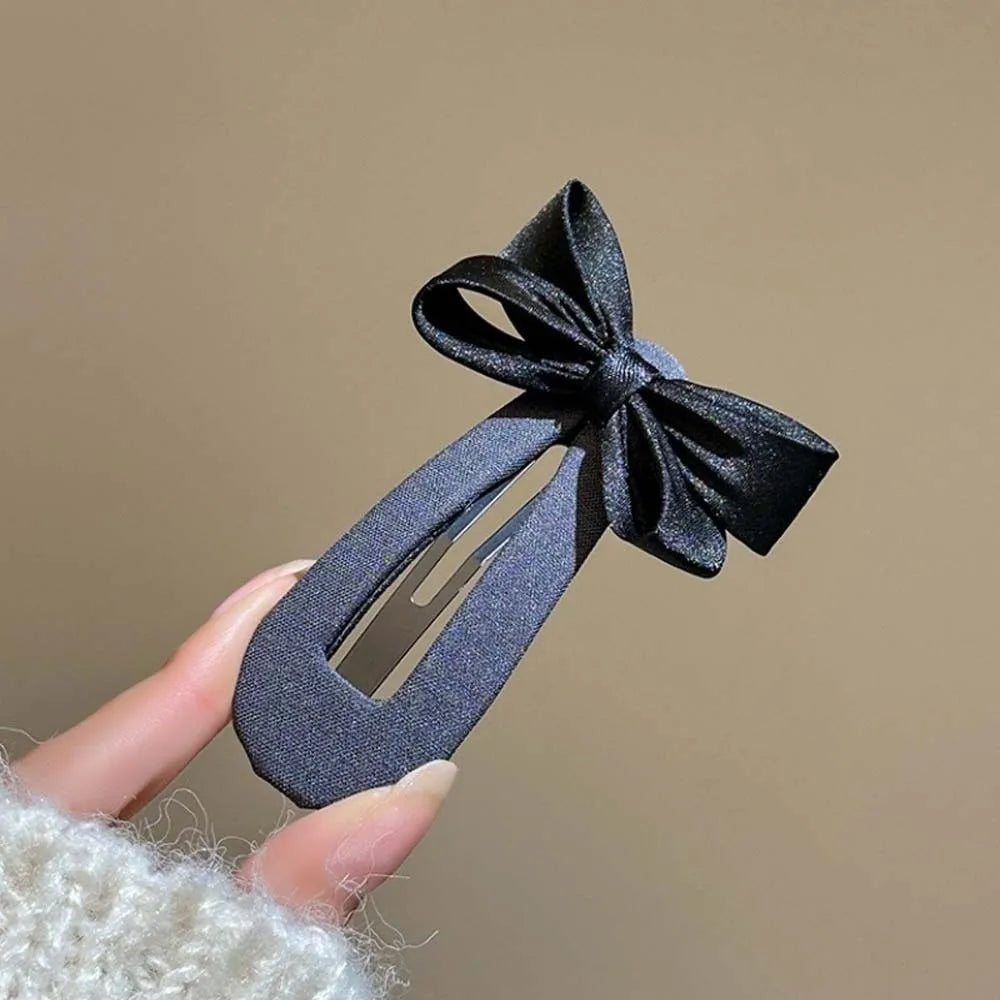 Headwear Polyester Bownot Hair Clip Alloy High-end Plaid Bow Hairpin Elegant Solid Color Korean Barrettes Girls