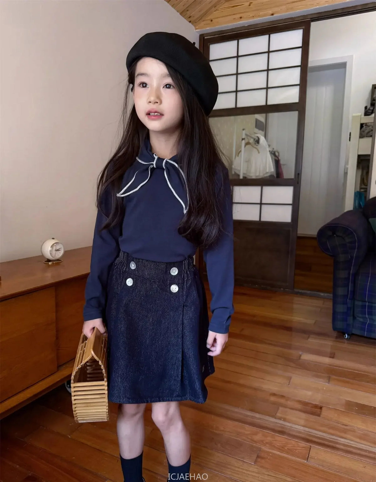 Teen Girl Clothes Children  Waist Shell Button Denim Skirt and Top Kids Versatile Casual Outfits Costumes Vintage Girls Elastic