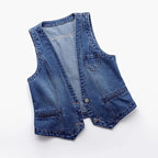 Gilet en jean femme – Col V et fermeture boutonnée