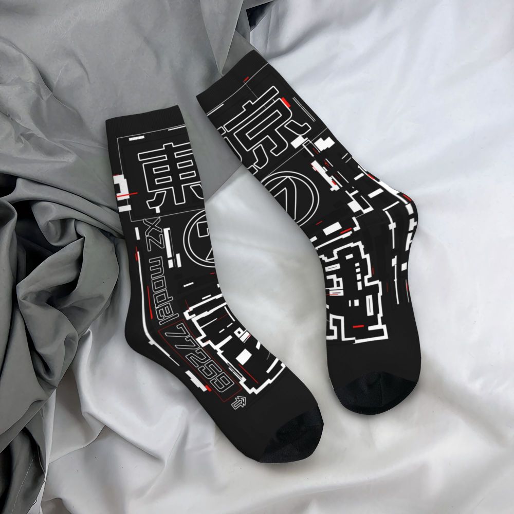 Techwear Men's Crew Socks Unisex Fun Japanese Future Tech Street Wear Style Spring Summer Autumn Winter Dress Socks