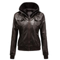 Veste Moto Femme Cuir PU – Capuche Amovible Slim Noir Streetwear