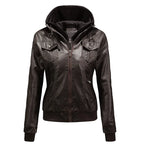 Veste femme style moto en simili-cuir – Capuche amovible