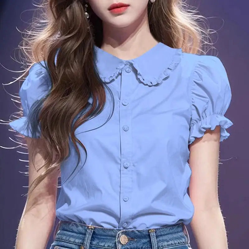 Women Elegant Shirts 2024 VONDA Fashion Summer Short Sleeve Tops Casual Solid Color Shirts Loose Lapel Neck Tunic Blusas Baggy