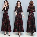 Spring Autumn New Women Dress Elegant Temperament Long A-Line Dress High End Fashion Lace Printed Beading Dresses Vestidos Mujer