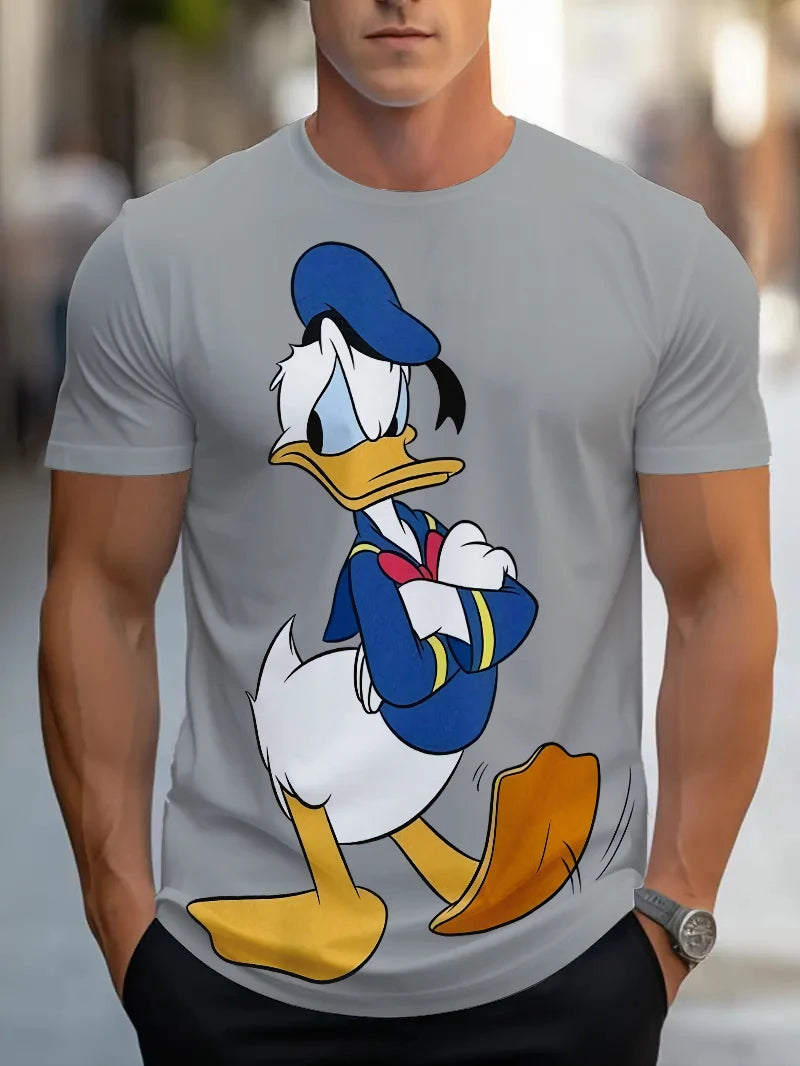 Vintage Donald Duck Cartoon Print Men's Gray T-shirt Summer Casual Top