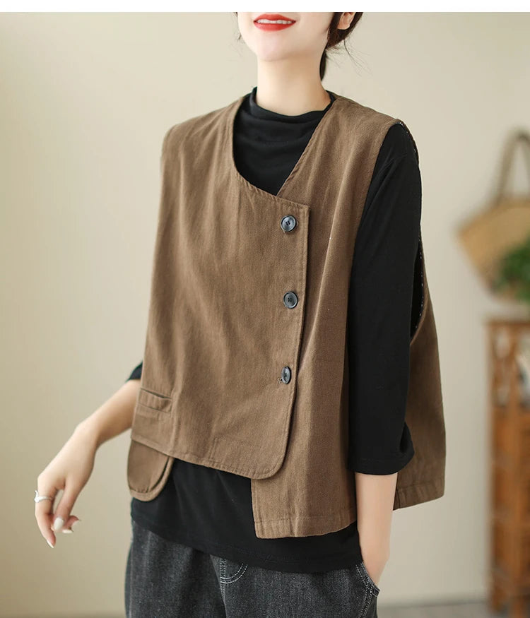 Veste Femme Style Japonais Vintage – Col V Bouton