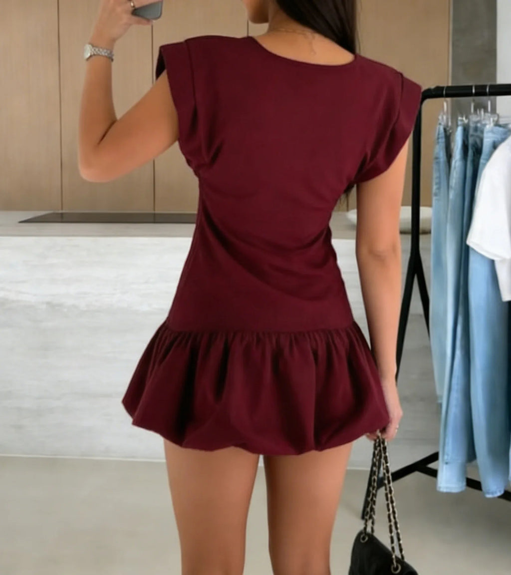 2026 Casual Dresses For Ladies A-line Dress Vestidos Simple Style Slim Ruffles Short Sleeves Solid Color All-match Simple Style
