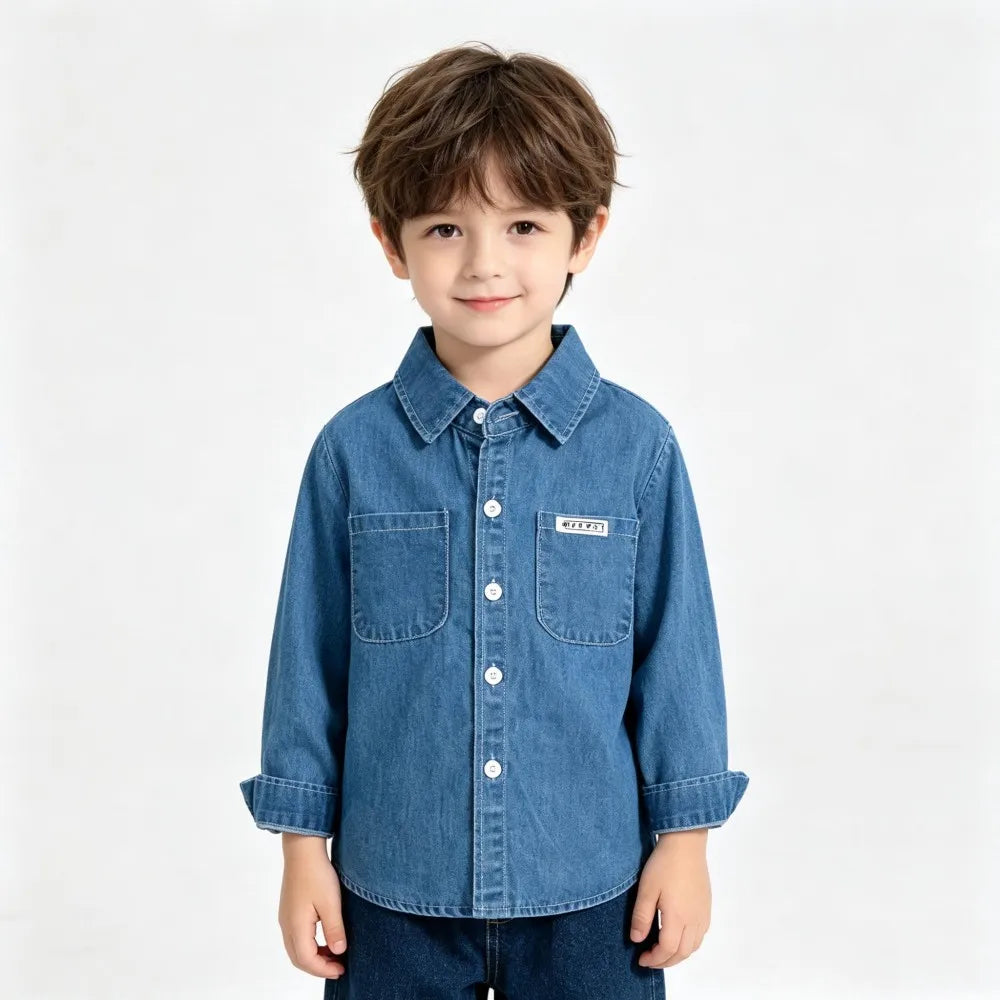 100% Cotton Boys Demin Shirt Kids Coat Toddlers 2 to 3 4 5 6 7 Years Dark Blue Boy Jean Jacket Spring Autumn Children's Clothing