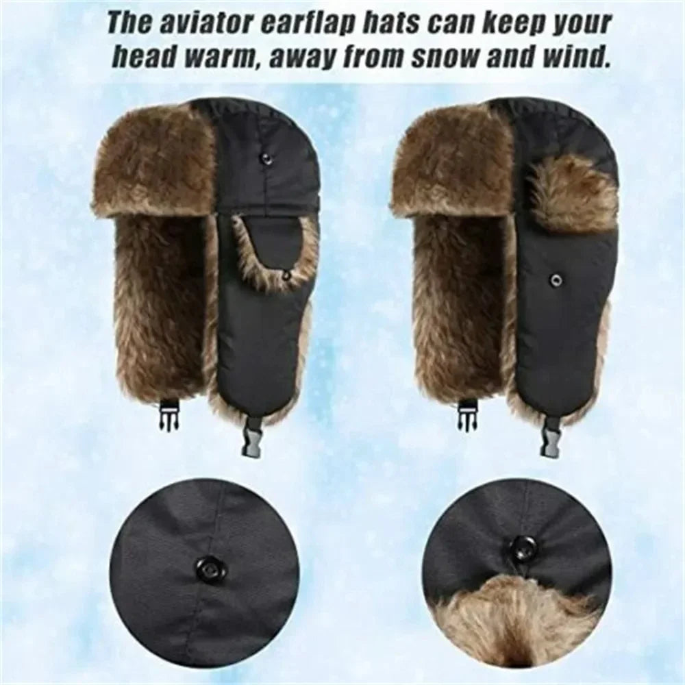 Unisex Warm Men's Women's Trapper Cap Aviator Trooper Earflap Winter Flaps Ski Hat New Er Hats Russian Faux Fur Hats