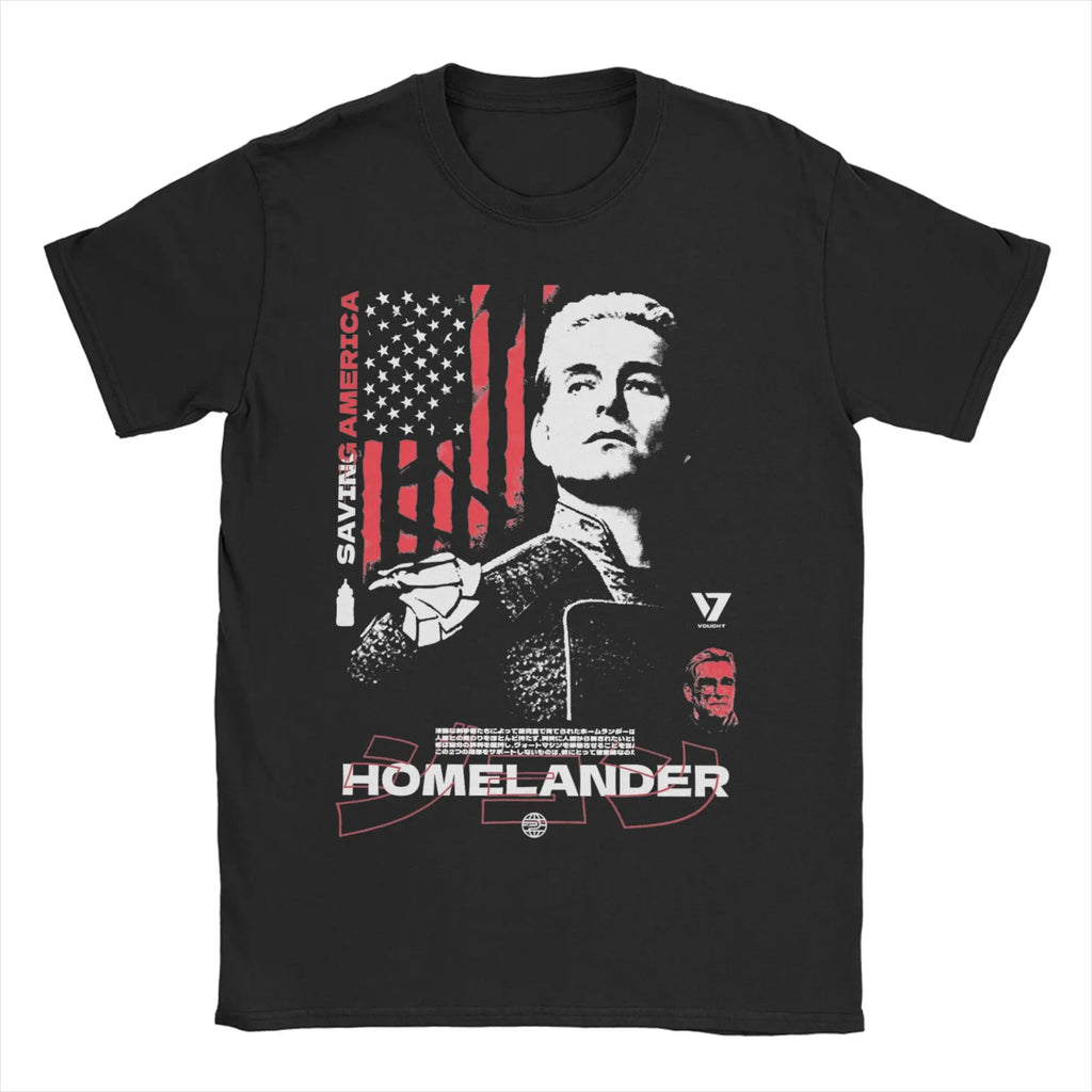 Vintage The Boys Homelander Saving America  T-Shirt for Men Crew Neck Cotton T Shirt  Short Sleeve Tee Shirt Gift Idea Clothes