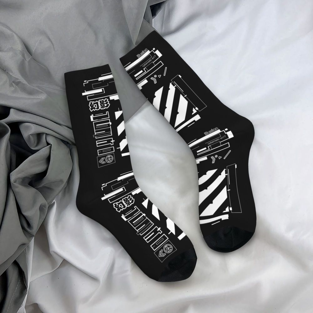 Techwear Men's Crew Socks Unisex Fun Japanese Future Tech Street Wear Style Spring Summer Autumn Winter Dress Socks