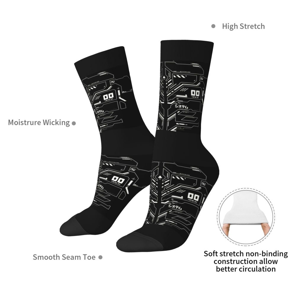 Techwear Men's Crew Socks Unisex Fun Japanese Future Tech Street Wear Style Spring Summer Autumn Winter Dress Socks