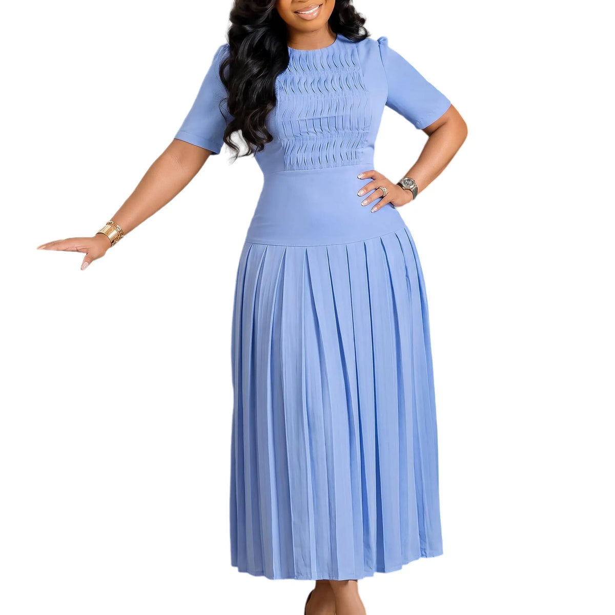 Vestido De Noche Elegante Mujer Sleeveless Round Neck Vest Long Pleated Dress Spring Summer Womens New Solid Color Evening Dress