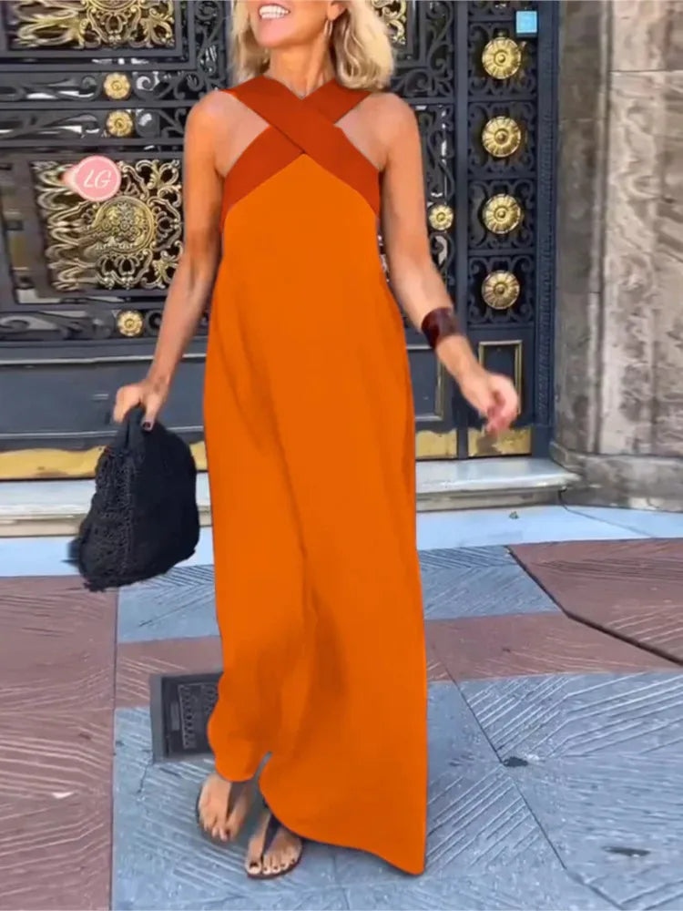 Summer Fashion Dresses For Women Sleeveless Solid Color Square-neck Casual Simple Elegant Suspender Loose Long Dresses 2025 New