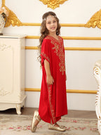 Children's Moroccan Robe Dress Girls Loose Casual Robe Embroidered