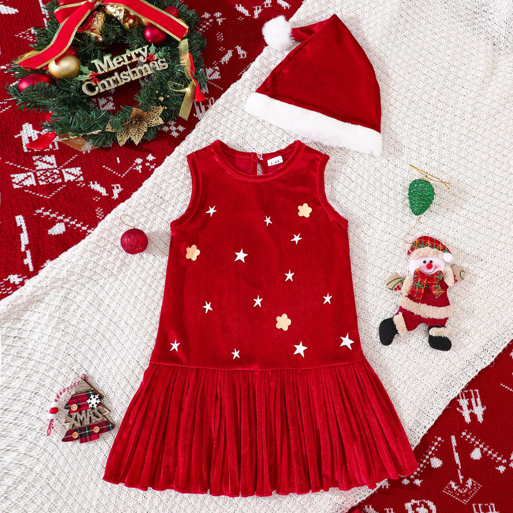 New 1-6Y Baby Kids Velvet Dresses for Girls Sleeveless Stars Printed