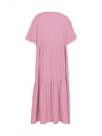 plus Size Women's Casual Loose V-Neck Solid Long Dress Spring Summer Pleated Big Size Women's Dress