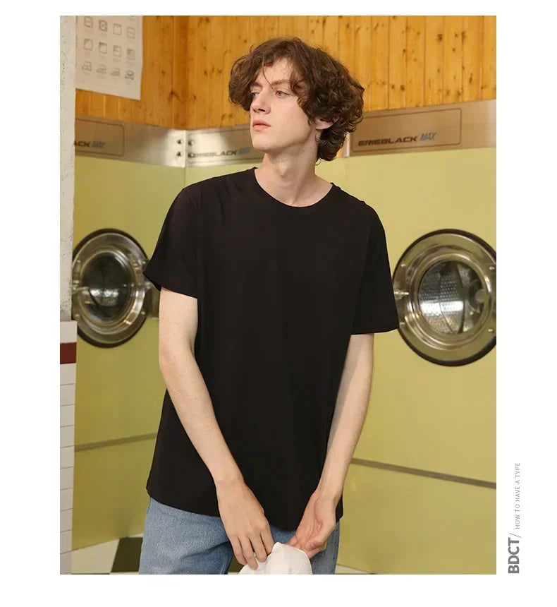 100% cotton Solid Tshirts Mens Short Sleeve Fashion Brand Trend White Black Clothing Tees Woman Customized Products Summer
