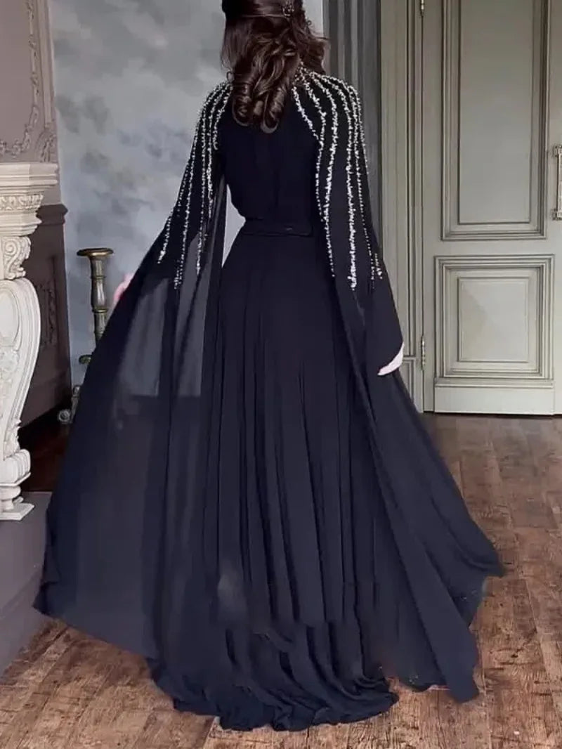 Women Robe Dress Hot Drills Long Shawl Sleeves Chiffon Party Middle East Big Swing Lady Elegant Banquet New Maxi Clothing
