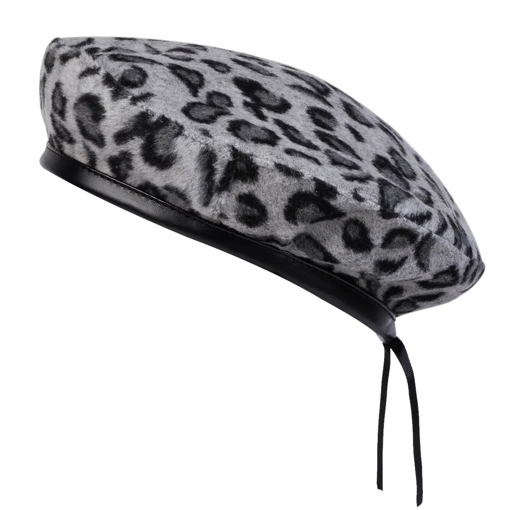 Unisex Fur Leopard Print Beret Men and Women Painters Hats Autumn Winter Warm Berets Flat Caps