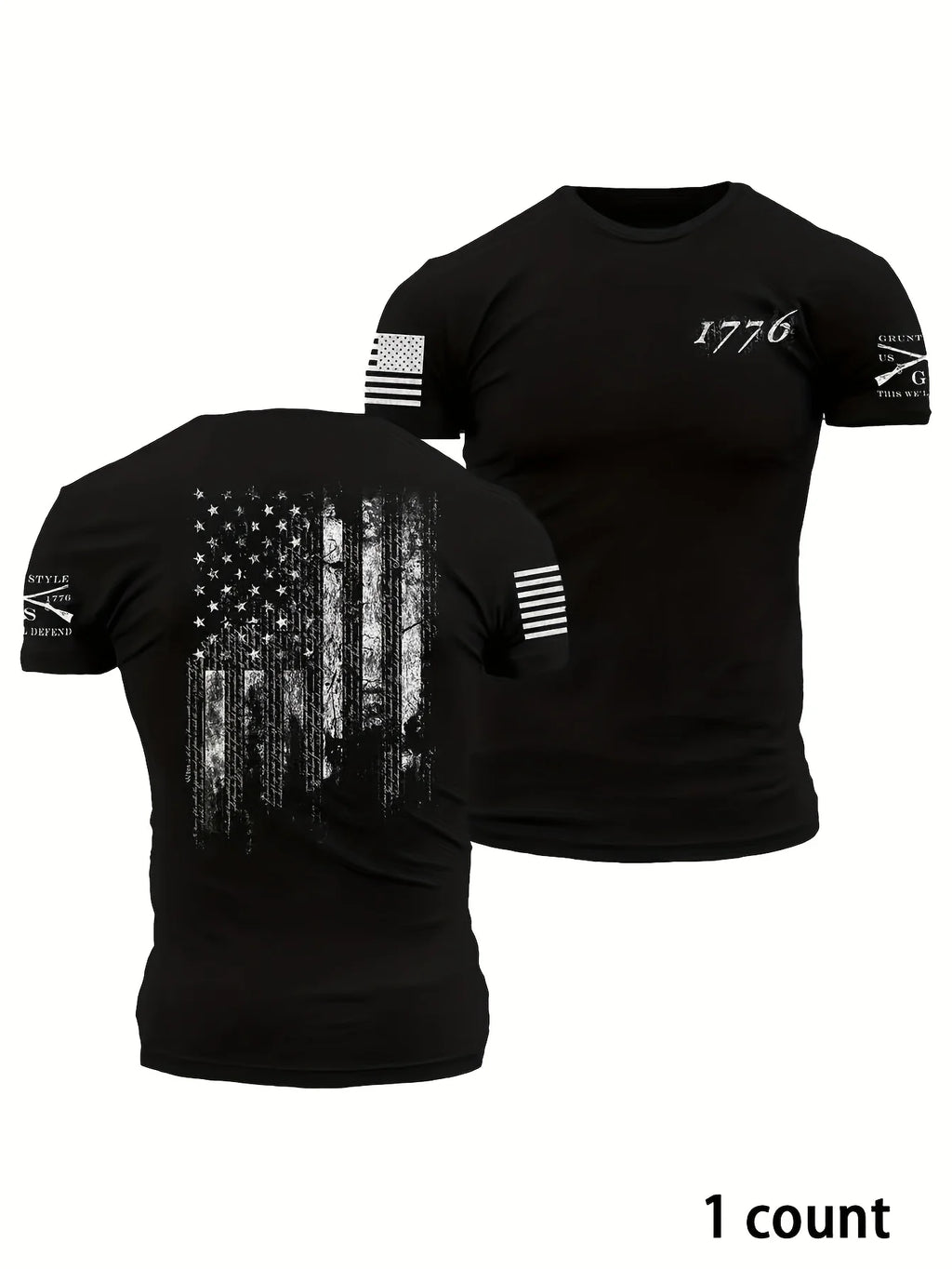 America 1776 Cotton TShirt Classic Patriotic Athletic Style Black Mens Fitness Muscle