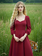 Women'S Dress Autumn Woman Long Sleeve Square Collar Elegant