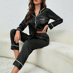 Plus Size Autumn and Winter Silk Pajamas Women Tops and Pants Solid