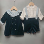 Children's Boutique Clothing Toddler Boys Green Velvet Strap Shorts