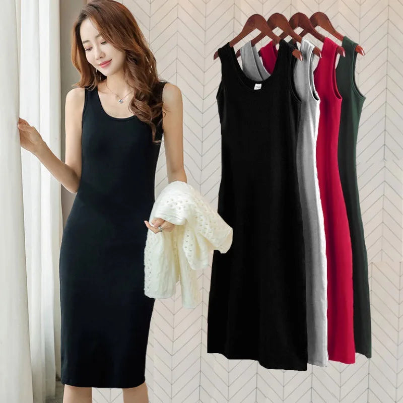 Plus Size Solid Long Dress Korean Fashion Camisole Sleeveless Sexy Women's Dresses Summer Casual Y2k Oversized All-match Skirt