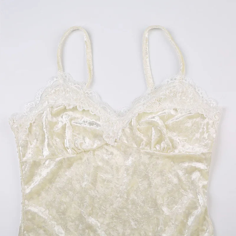 French retro velvet lace small suspender women's interior sexy backless lace V-neck vest base short top
