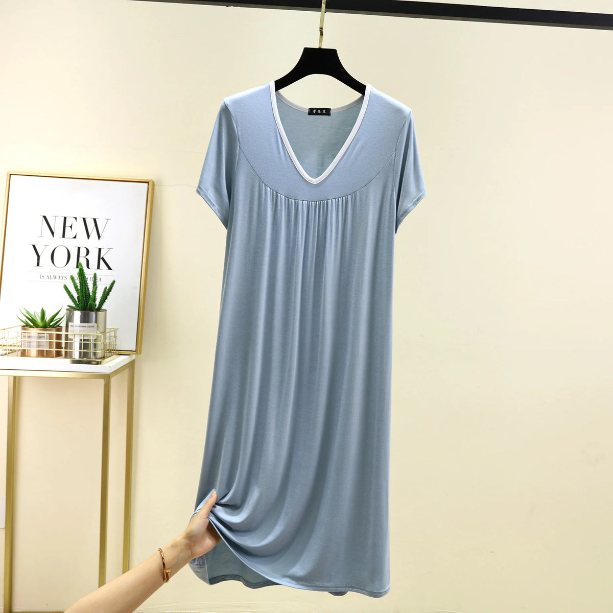 Plus size L to 6XL Modal V-Neck sleepdress summer women Loose homewear dress solid color casual long nightdress comfort homewear
