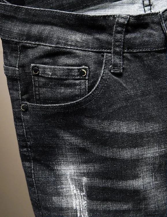 Jean imprimé homme 90s – Coupe ample streetwear noir ou bleu
