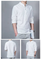 Men's Clothing  Men Spring Tops & Tees Male Fashion T-Shirts Stand Collar Long-sleeved Slim Base Shirt Homme Linen t-shirt