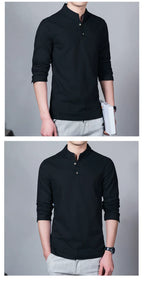 Men's Clothing  Men Spring Tops & Tees Male Fashion T-Shirts Stand Collar Long-sleeved Slim Base Shirt Homme Linen t-shirt
