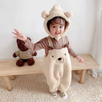 Salopette Bébé Velours Ours – Combinaison Hiver Sans Manches 0-2 Ans
