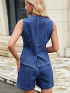 Ensemble Jean Femme 2 Pièces – Veste Denim Boutonnée + Short Jean