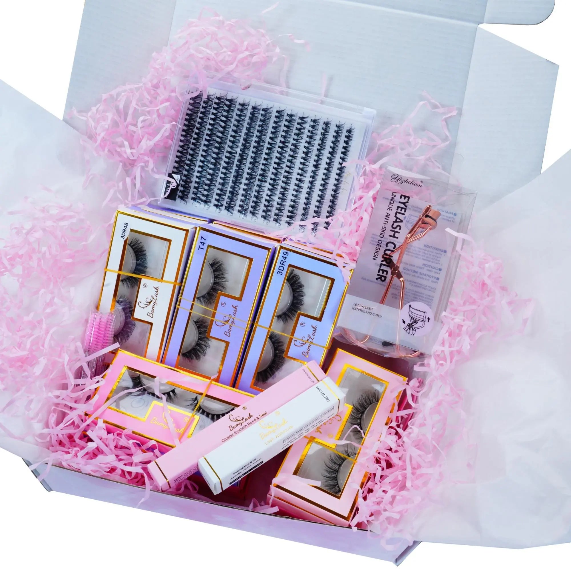 20 Pairs Medium Lashes & 1 Set 30 P Cluster Lashes & 1 Count Lash Adhesive & 1 Count Bond & Seal & 1 Count Applicator & 5 Counts Lash Brush & 1 Count Eyelash Curler, Summer Makeup, Eyelash Extensions Set, Diy False Eyelashes