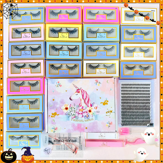 20 Pairs Medium Lashes & 1 Set 30 P Cluster Lashes & 1 Count Lash Adhesive & 1 Count Bond & Seal & 1 Count Applicator & 5 Counts Lash Brush & 1 Count Eyelash Curler, Summer Makeup, Eyelash Extensions Set, Diy False Eyelashes