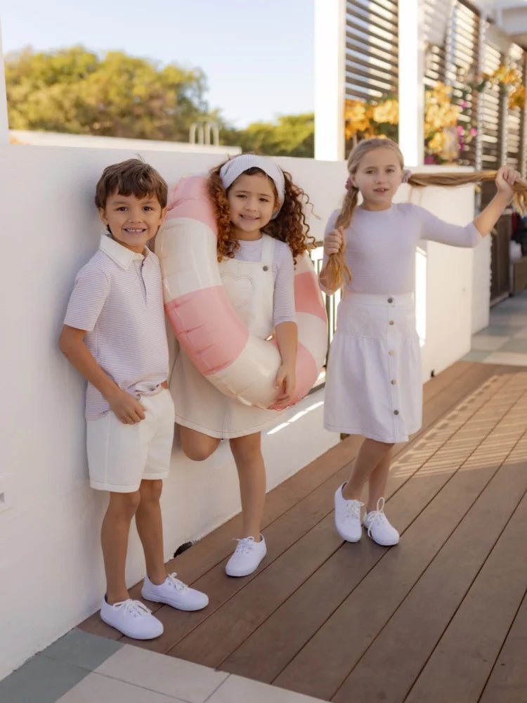 AP SS26 white denim collection children girls boys cotton jeans denim jumper skirts shirts family matching clothes - Astra Wear astrawear.ca