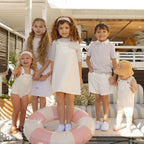 AP SS26 white denim collection children girls boys cotton jeans denim jumper skirts shirts family matching clothes - Astra Wear astrawear.ca