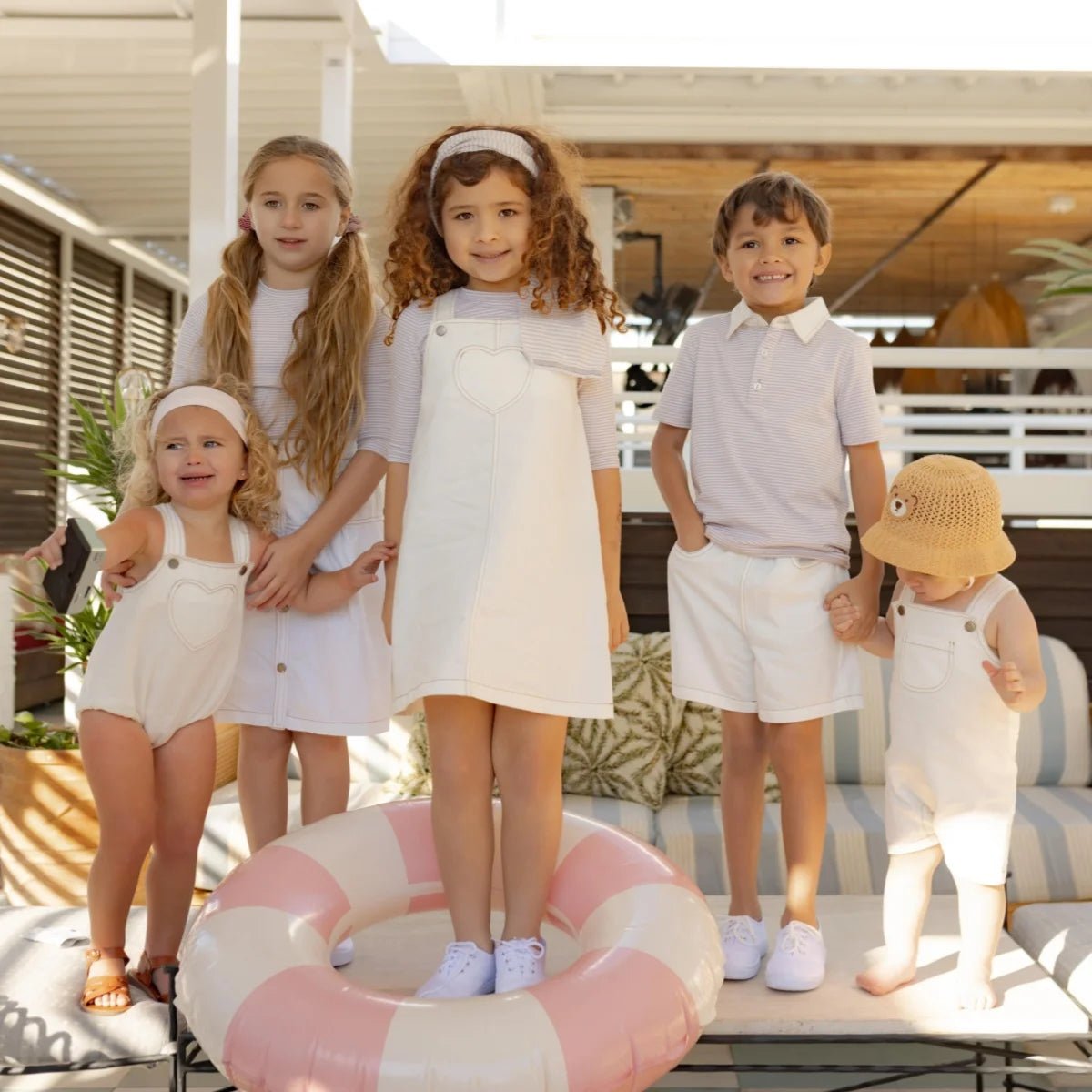 AP SS26 white denim collection children girls boys cotton jeans denim jumper skirts shirts family matching clothes - Astra Wear astrawear.ca