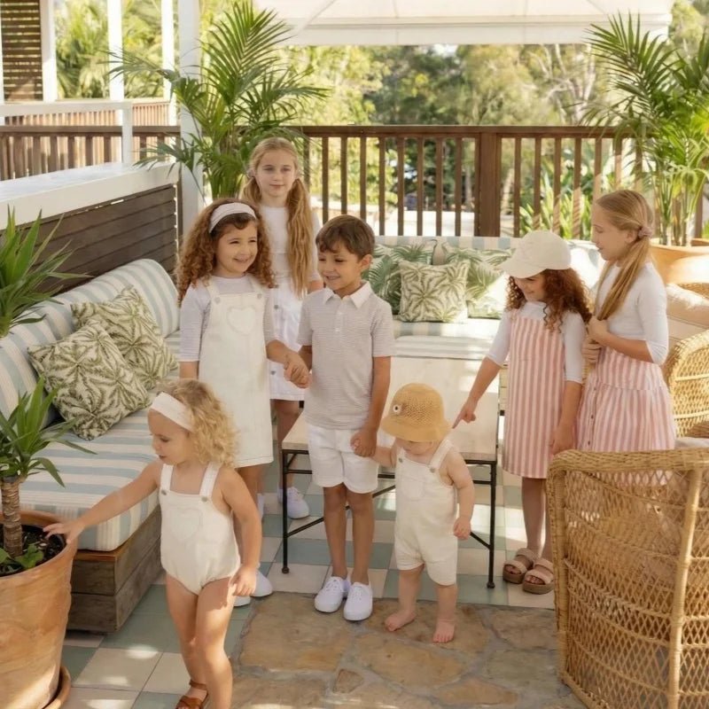AP SS26 white denim collection children girls boys cotton jeans denim jumper skirts shirts family matching clothes - Astra Wear astrawear.ca