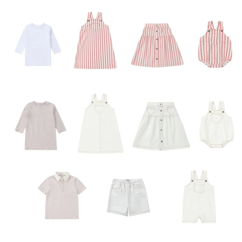 AP SS26 white denim collection children girls boys cotton jeans denim jumper skirts shirts family matching clothes - Astra Wear astrawear.ca
