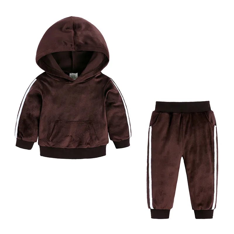 Baby Boys Girls Velvet Hooded Clothing Set Kids Jacket Coat Pants Suit for Sports Suits Tracksuits Toddler Children Clothes Set - Astra Wear astrawear.ca