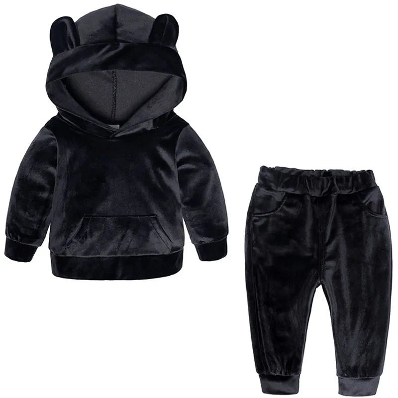 Baby Boys Girls Velvet Hooded Clothing Set Kids Jacket Coat Pants Suit for Sports Suits Tracksuits Toddler Children Clothes Set - Astra Wear astrawear.ca