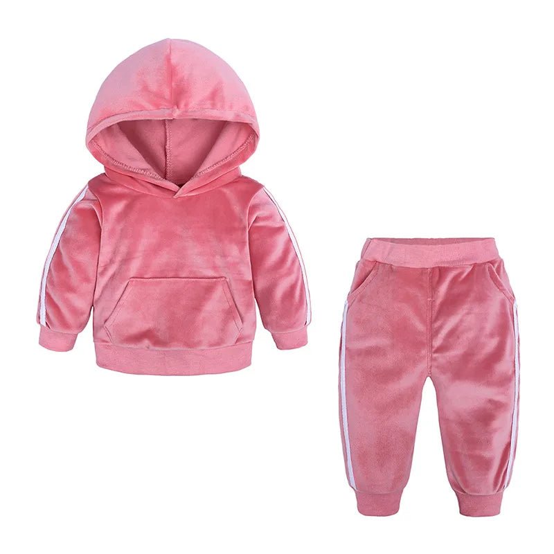 Baby Boys Girls Velvet Hooded Clothing Set Kids Jacket Coat Pants Suit for Sports Suits Tracksuits Toddler Children Clothes Set - Astra Wear astrawear.ca